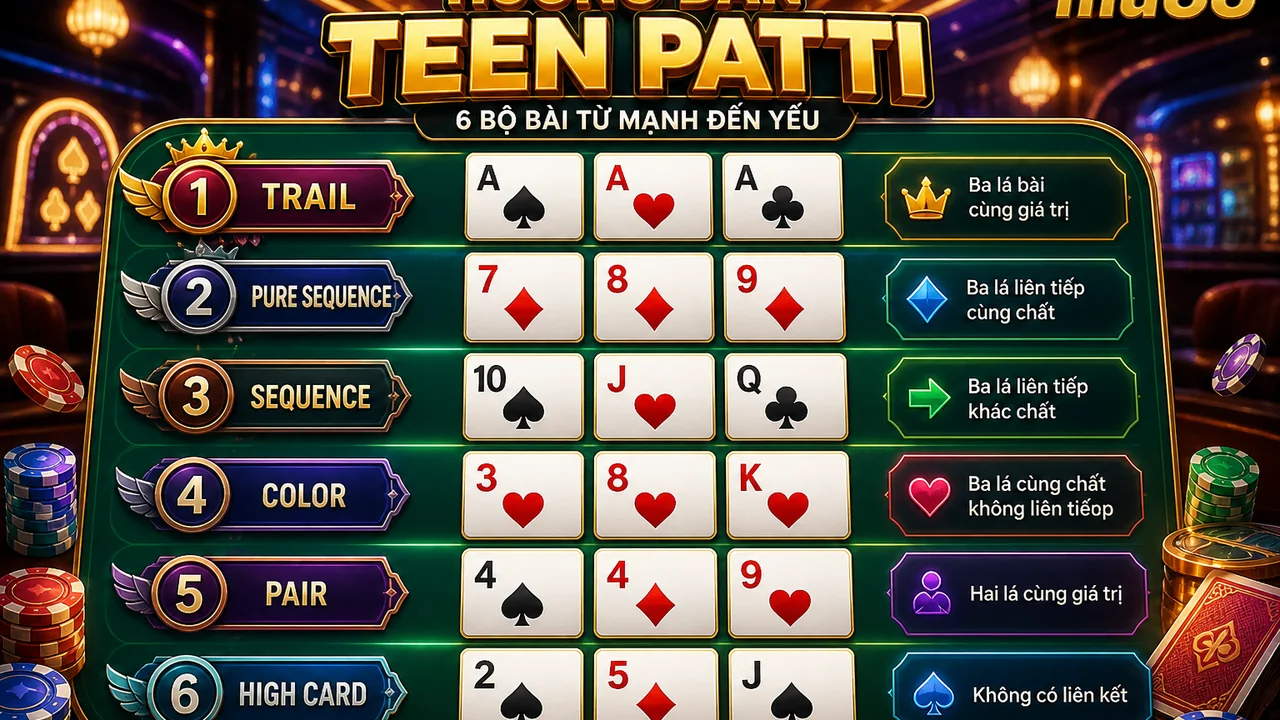 Nhận diện bộ bài nhanh: luật Teen Patti cơ bản và cách xếp bộ bài mu88